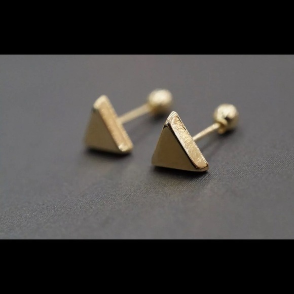 14K Yellow Gold Triangle Screw back Studs - Picture 3 of 3